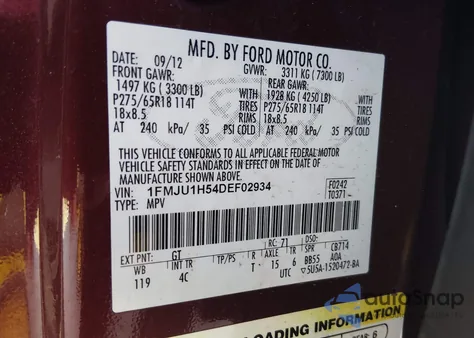 2013 Ford Expedition Xlt from USA, damaged, VIN 1FMJU1H54DEF02934